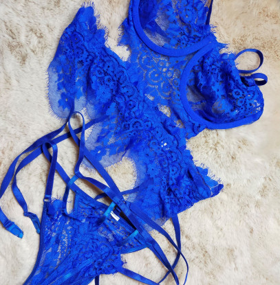 Blauwe lingerie setje