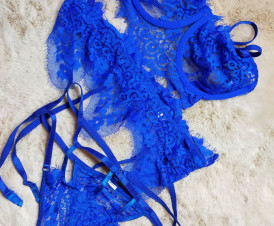 Blauwe lingerie setje